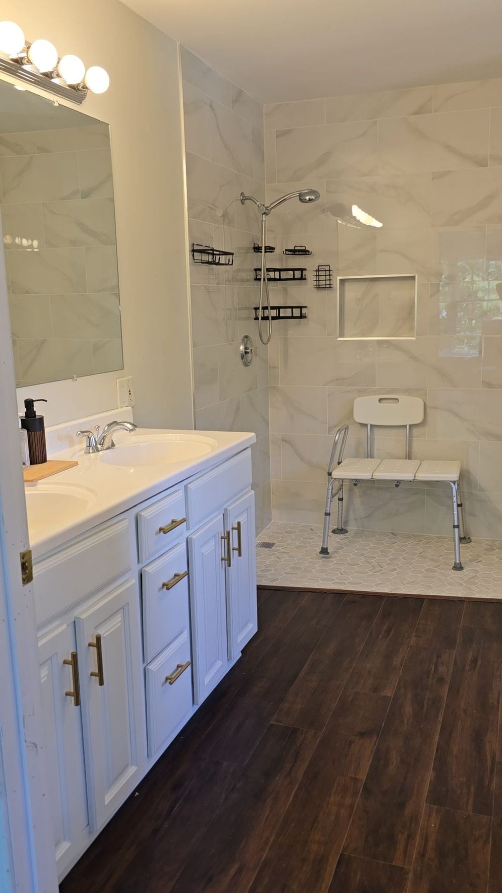 Accessible walk-in shower with seating